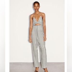NWT Zara gingham cutout jumpsuit